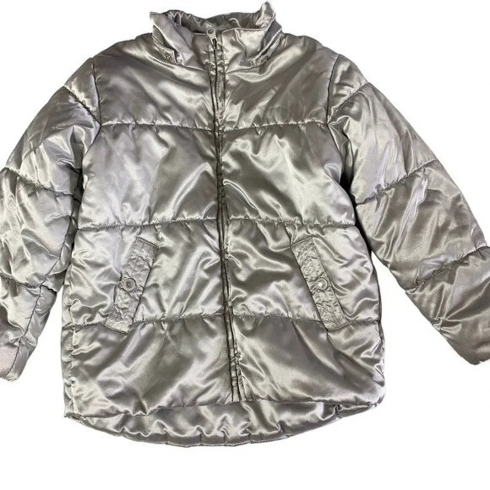 Lindex Girls Puffer Jacket 116 US 6 Gray Metallic Warm‎ Hooded Winterwear